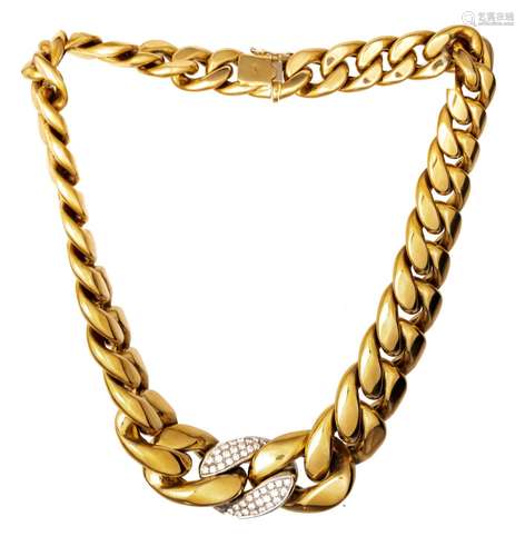 A braided necklace in 18ct yellow gold, set with brilliant-c...