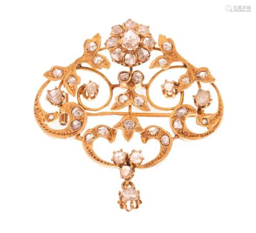 A Belle Epoque brooch in 18ct yellow gold, with rose-cut dia...