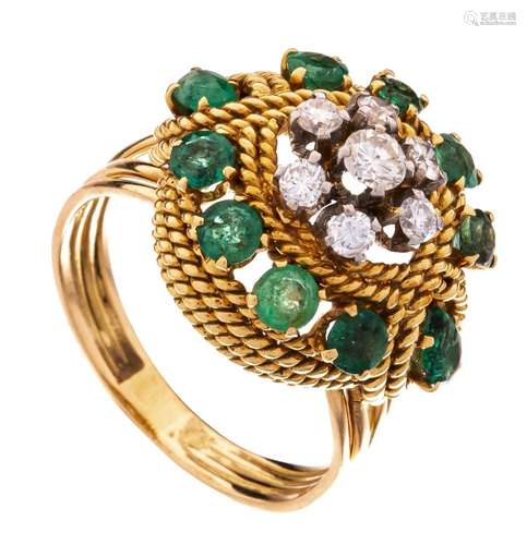 A ring in 18ct yellow braided gold, set with brilliant-cut d...