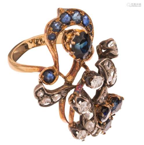 An Art Deco 18 ct yellow gold floral-shaped ring, set with a...