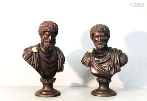 Pair of bronze busts of emperors