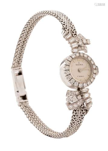 An 18ct platinum Sigma ladies' watch, set with brilliant-cut...