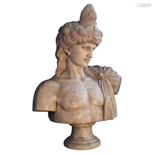 Bust of Antinous in white marble.