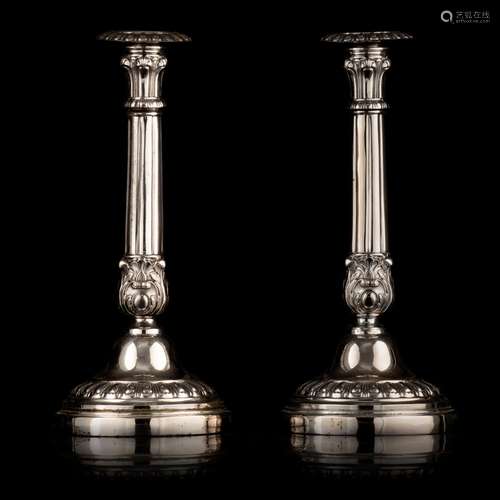 A pair of Neoclassical Belgian silver candlesticks, 1838-186...