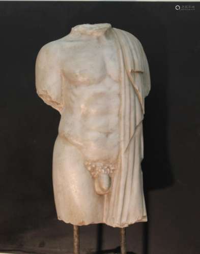 Marble torso of male, 116 cm.