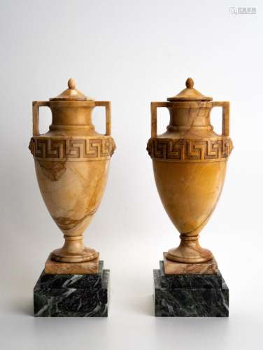 Pair of vases in antique yellow marble.