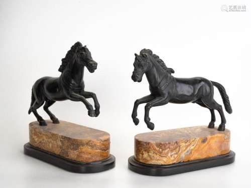 Pair of horses. bronze sculpture with marble base.