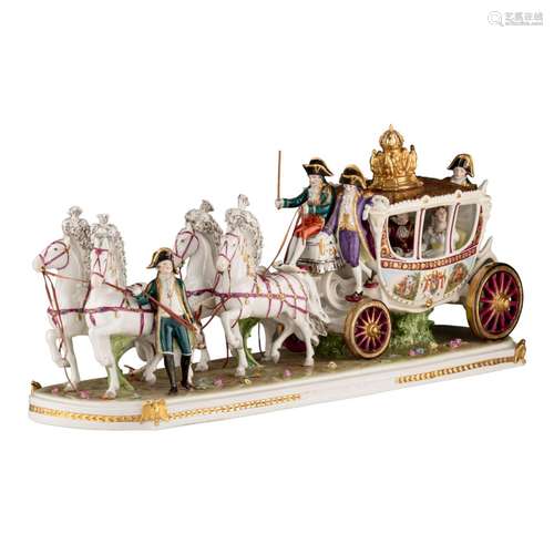 A Saxony porcelain group of the bridal chariot of Napoleon B...