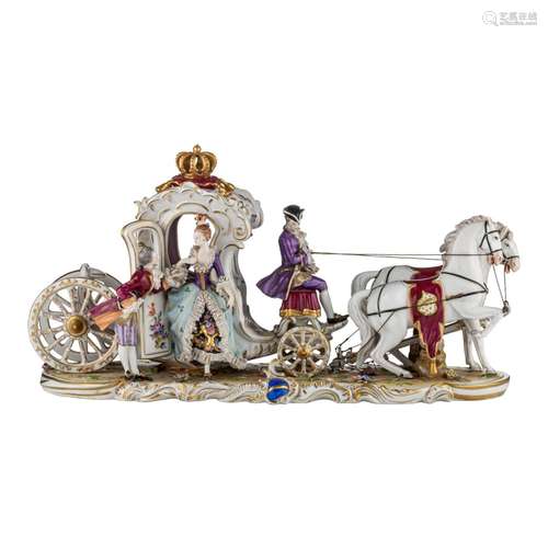 A Saxony porcelain group of a chariot in abundant Rococo sty...