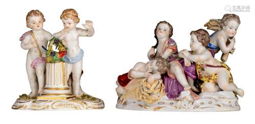 Two fine polychrome Saxony groups, marked Meissen and Rudolf...