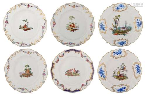 An important collection of six 18thC Tournai soft porcelain ...