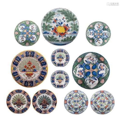 A various collection of eleven 18thC polychrome Dutch Delft ...