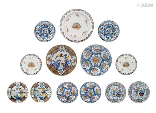 A various collection of thirteen 18thC Delft chargers and pl...