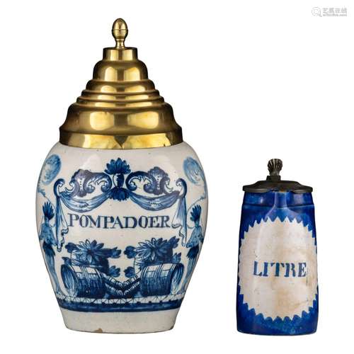 An 18thC Dutch Delft tobacco jar and an early 19thC Brussels...