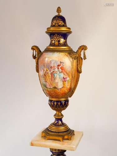 Column with vase in sevres porcelain