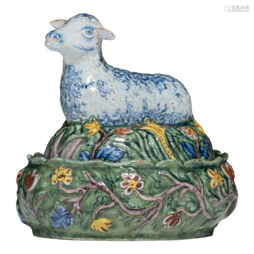 A Dutch Delft lamb-shaped butter tub, Lambertus Sanderus for...