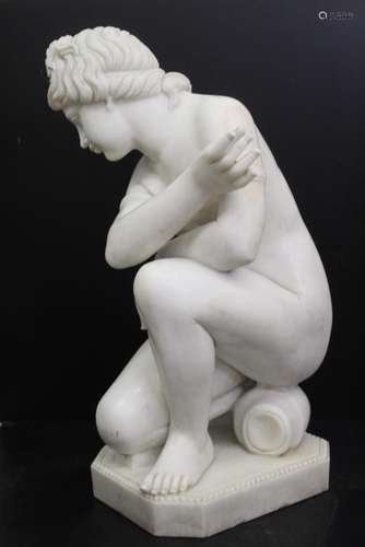 Marble sculpture. Depicting a crouching Venus. High 93cm.