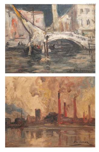 Armand Jamar (1870-1946), two marine paintings, Venice (1930...