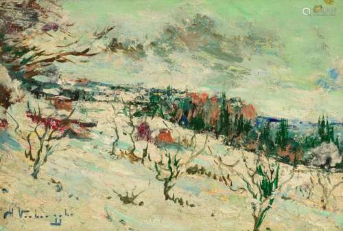 Charles Verbrugghe (1877-1974), a winter view, oil on board,...