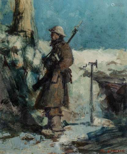 Charles Leonard (1901-1980), soldier on his post in the tren...