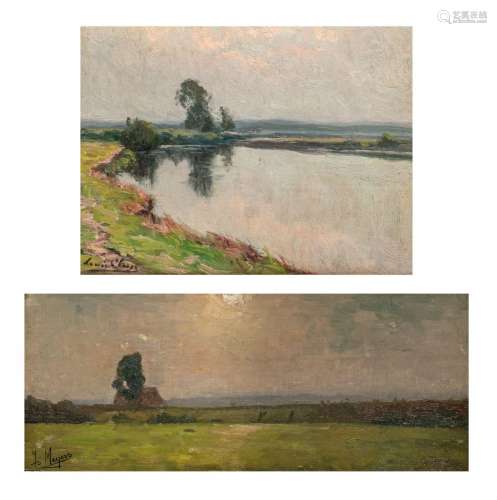 Louis Clesse & Isidore Meyers, two landscapes, oil on pa...