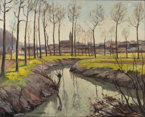Georges Daumerie (1879-1955), the shores of the Durme, oil o...