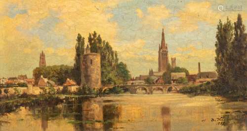 Alphonse De Walsche (XIX), view of the Minnewater in Bruges,...