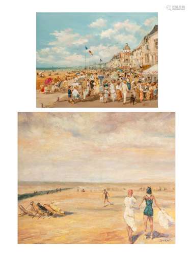 Two oil paintings of views of the beach by Van Noort & P...