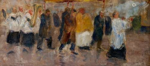 Prosper Böss (1870-1951), the procession, oil canvas, 26 x 5...