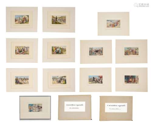 A collection of 12 hand-painted miniatures, watercolour and ...
