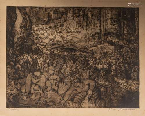 Jacques Boonen (1911-1968), 'Markt', 1934, etching, 64 x 79 ...