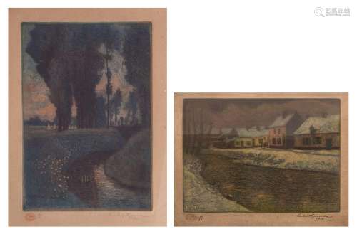 Charles Bernier (1871-1950), two Art Nouveau views with wate...