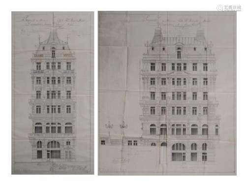 Two architectural design drawings of the Nouveau Grand Hotel...