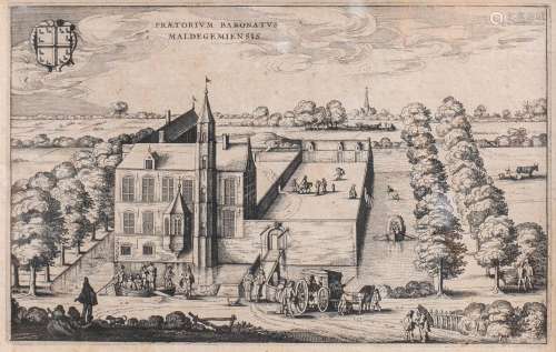 A panoramic map of the castle of Maldegem, from the Flandria...