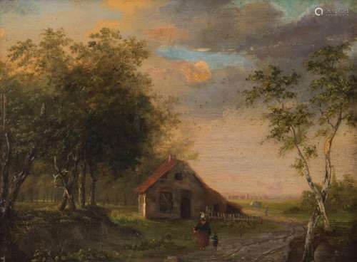 Figures in a pastoral landscape, 18th/19thC, oil on panel, 1...