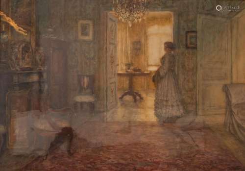 Albert Geudens (1869-1949), lady in an interior, watercolour...