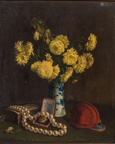 Désiré De Keghel (1839-1901), still life with flowers and a ...
