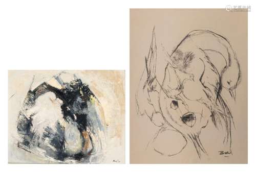 Maurice Boel (1913-1998), untitled oil painting and charcoal...