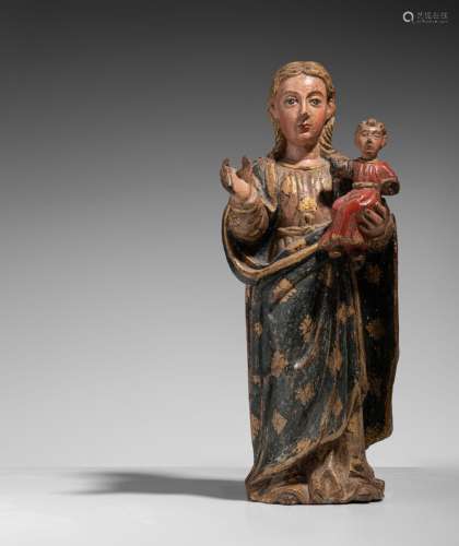 A polychrome limewood Madonna and Child, 17thC, H 34,5 cm