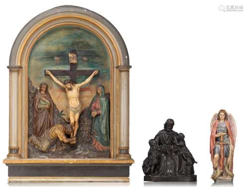 A collection of three religious sculptures, H 26 - 97 cm