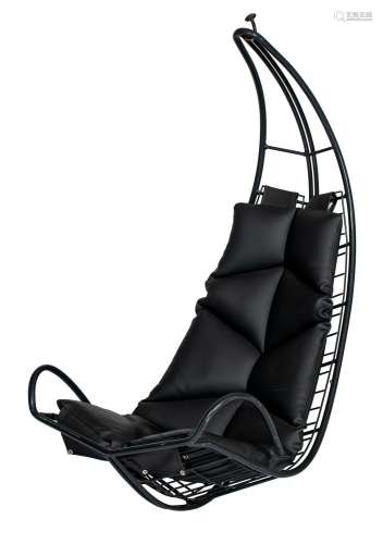 A black outdoors hanging egg chair, H 130 cm