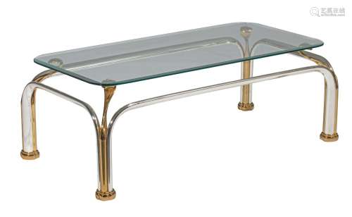 A vintage Belgo Chrom coffee table, polished steel and brass...