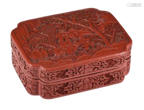 A Chinese carved cinnabar lacquered rectangular box, late Qi...
