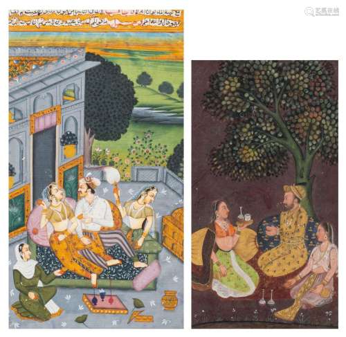 Two 19thC Moghul miniatures, gouache & watercolour on pa...