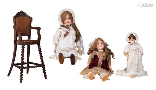A collection of antique dolls, early 20thC, H 50 - 88 cm