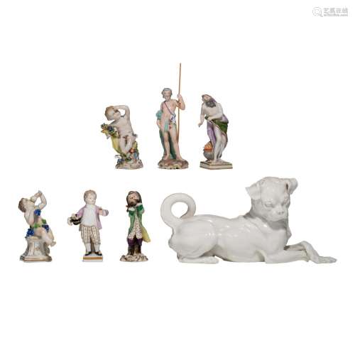 An interesting collection of porcelain figurines, Meissen, N...