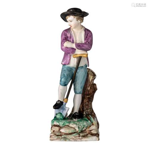 A polychrome soft-porcelain figurine of a shepherd, Lille, 1...