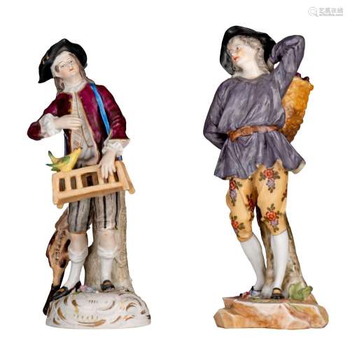 Two polychrome Saxony porcelain figurines, marked Frankentha...