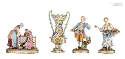 A collection of French and Saxony porcelain figurines and a ...