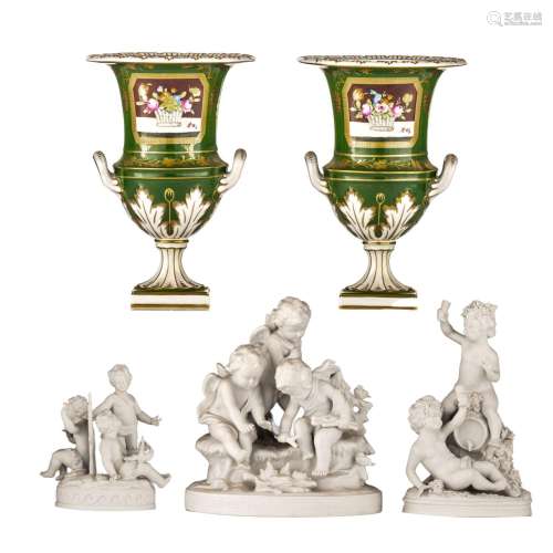 A collection of five Saxony porcelain and biscuit items, 20t...